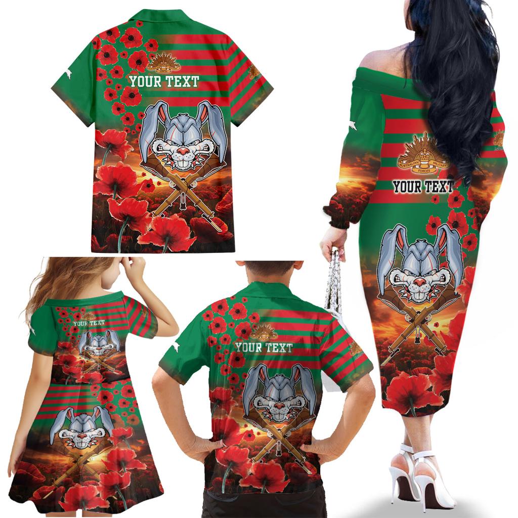 Personalised Rabbitohs Rugby ANZAC Family Matching Off Shoulder Long Sleeve Dress and Hawaiian Shirt Starry Night and Field of Poppies