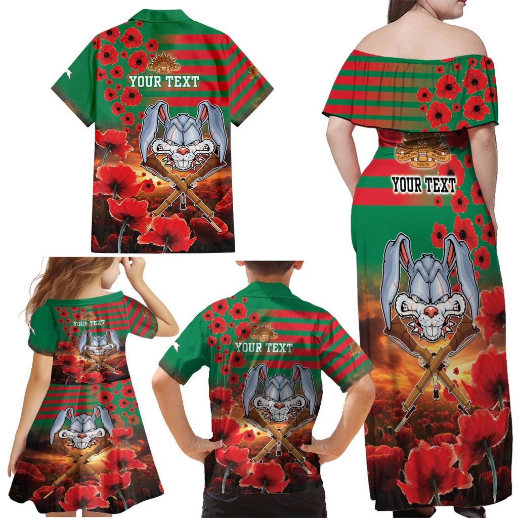 Personalised Rabbitohs Rugby ANZAC Family Matching Off Shoulder Maxi Dress and Hawaiian Shirt Starry Night and Field of Poppies