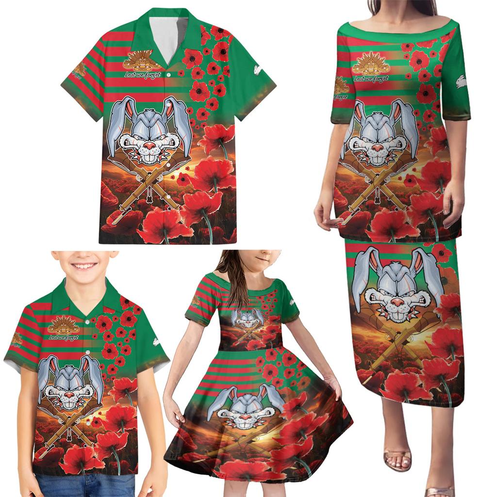 Personalised Rabbitohs Rugby ANZAC Family Matching Puletasi and Hawaiian Shirt Starry Night and Field of Poppies