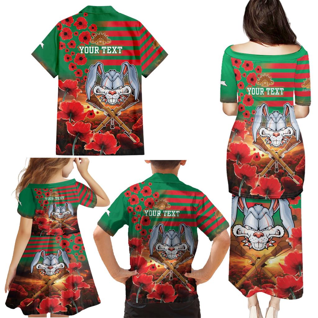 Personalised Rabbitohs Rugby ANZAC Family Matching Puletasi and Hawaiian Shirt Starry Night and Field of Poppies