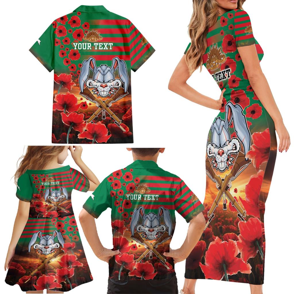 Personalised Rabbitohs Rugby ANZAC Family Matching Short Sleeve Bodycon Dress and Hawaiian Shirt Starry Night and Field of Poppies