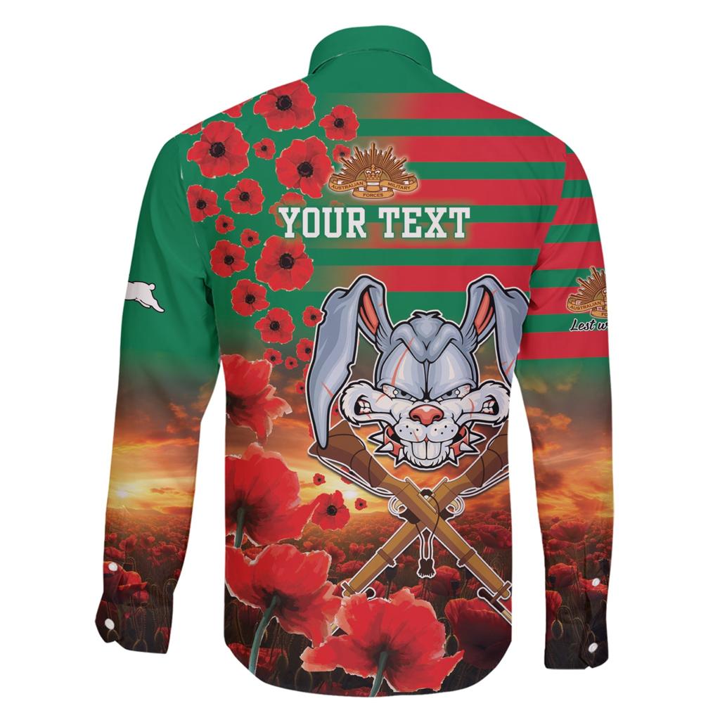 Personalised Rabbitohs Rugby ANZAC Family Matching Short Sleeve Bodycon Dress and Hawaiian Shirt Starry Night and Field of Poppies