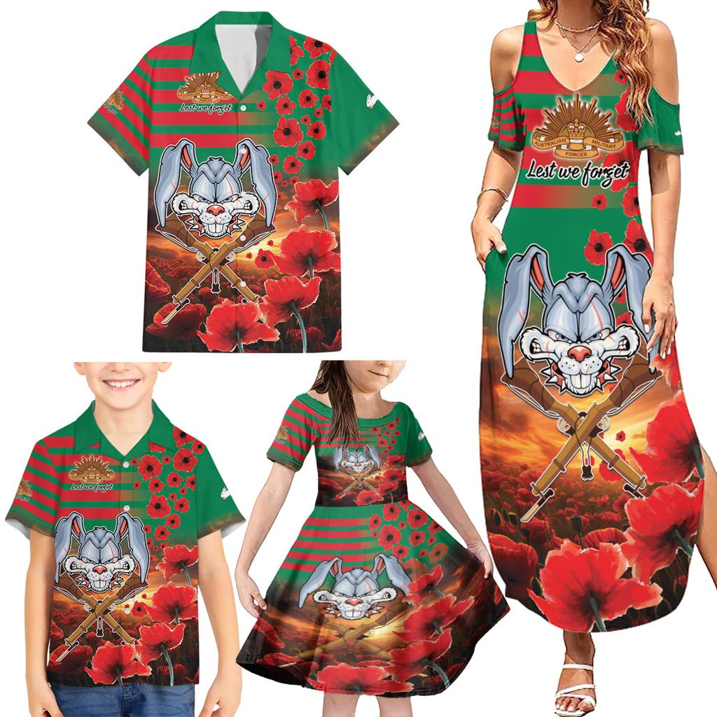 Personalised Rabbitohs Rugby ANZAC Family Matching Summer Maxi Dress and Hawaiian Shirt Starry Night and Field of Poppies