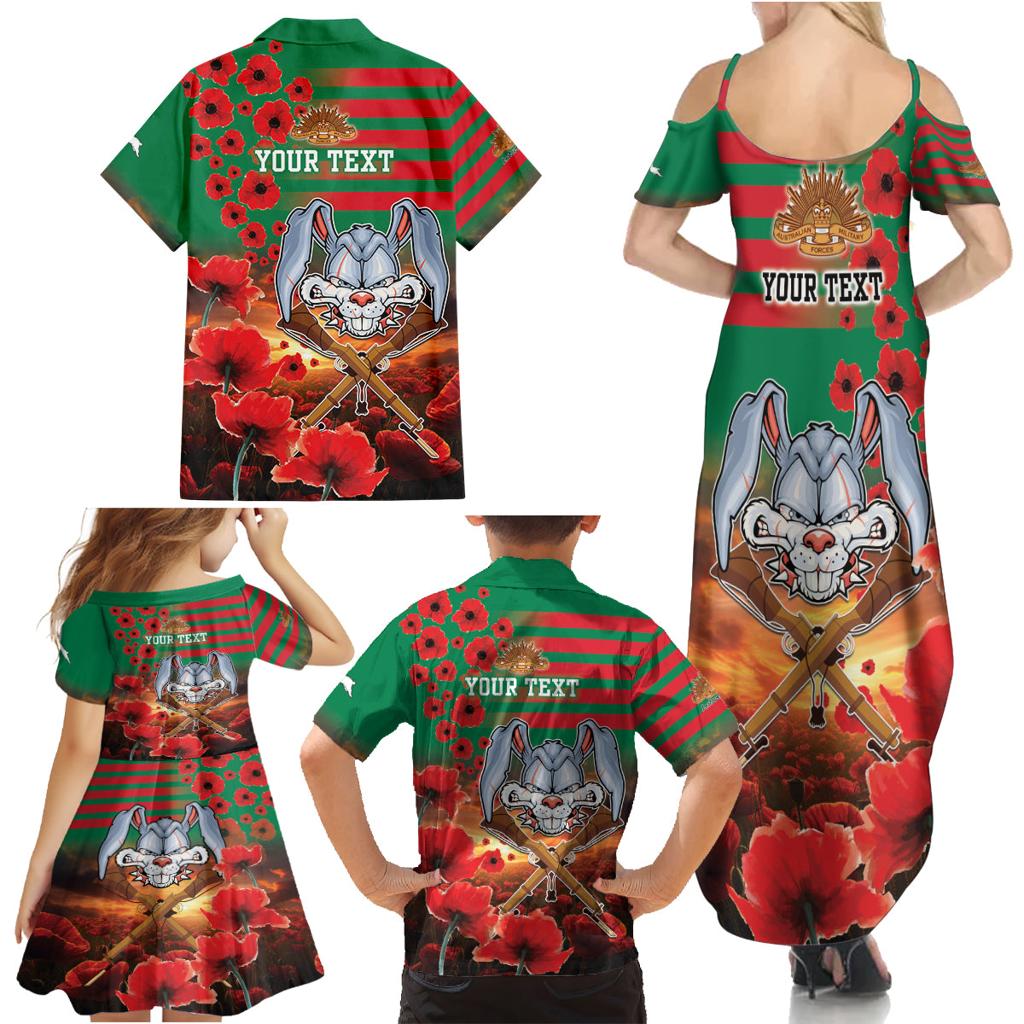 Personalised Rabbitohs Rugby ANZAC Family Matching Summer Maxi Dress and Hawaiian Shirt Starry Night and Field of Poppies