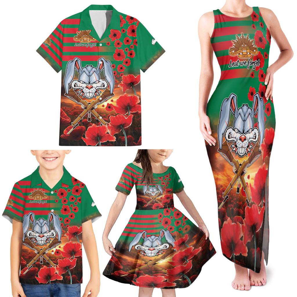 Personalised Rabbitohs Rugby ANZAC Family Matching Tank Maxi Dress and Hawaiian Shirt Starry Night and Field of Poppies