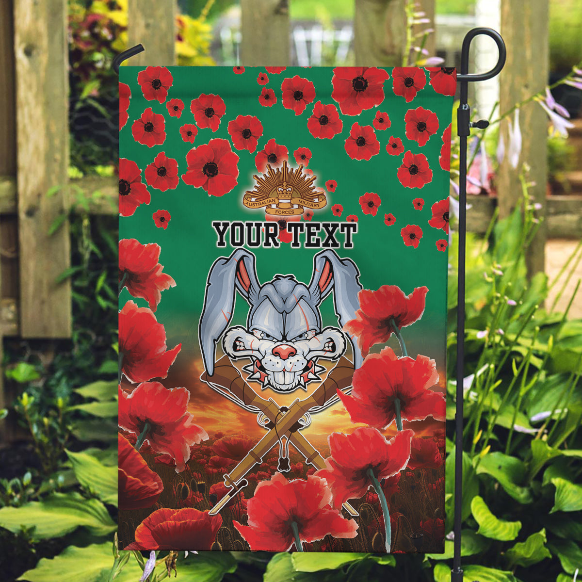 Personalised Rabbitohs Rugby ANZAC Garden Flag Starry Night and Field of Poppies