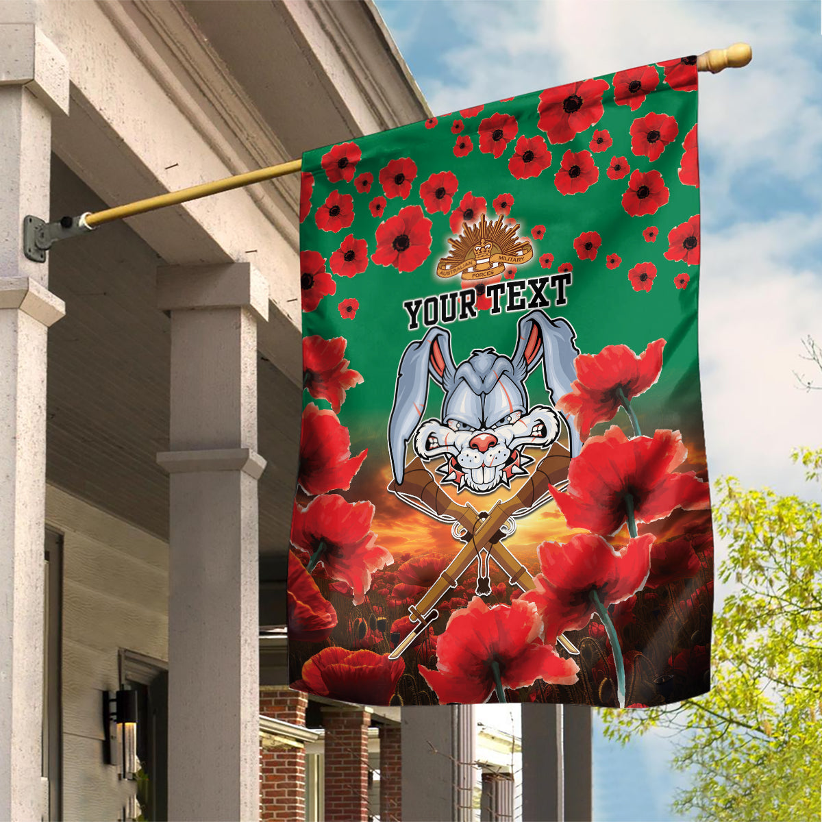 Personalised Rabbitohs Rugby ANZAC Garden Flag Starry Night and Field of Poppies