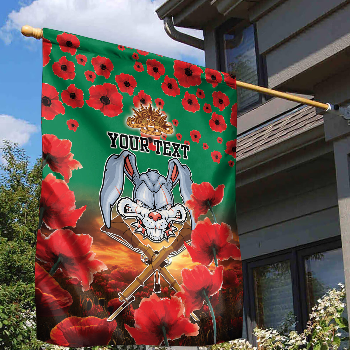 Personalised Rabbitohs Rugby ANZAC Garden Flag Starry Night and Field of Poppies