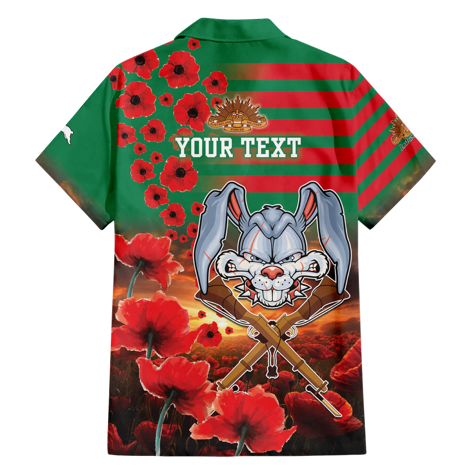 Personalised Rabbitohs Rugby ANZAC Hawaiian Shirt Starry Night and Field of Poppies