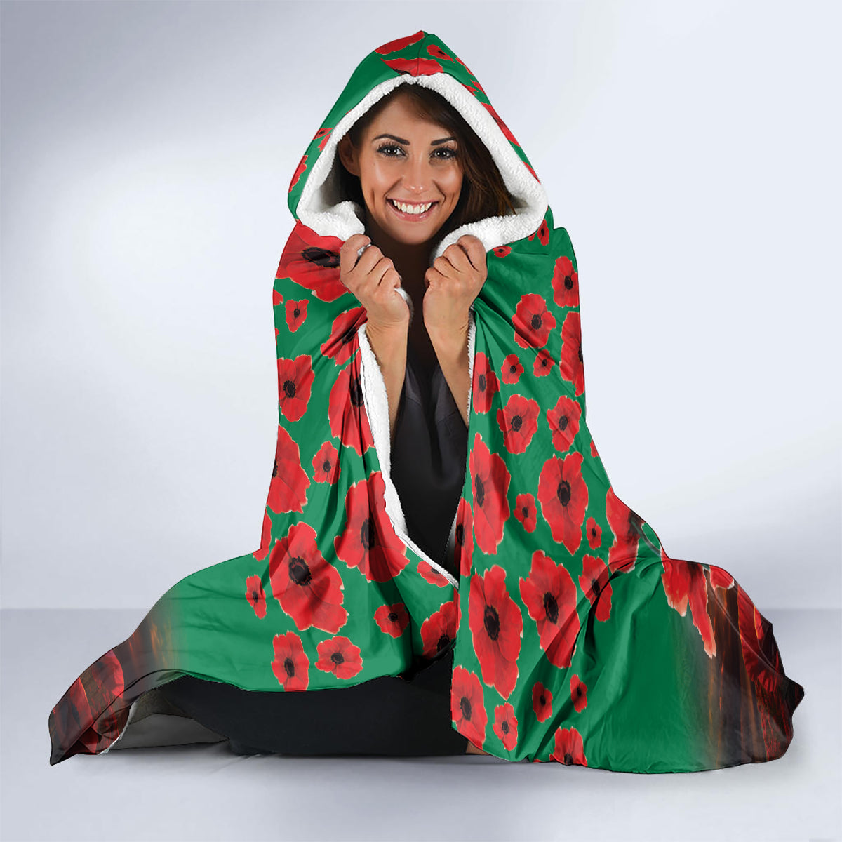 Personalised Rabbitohs Rugby ANZAC Hooded Blanket Starry Night and Field of Poppies