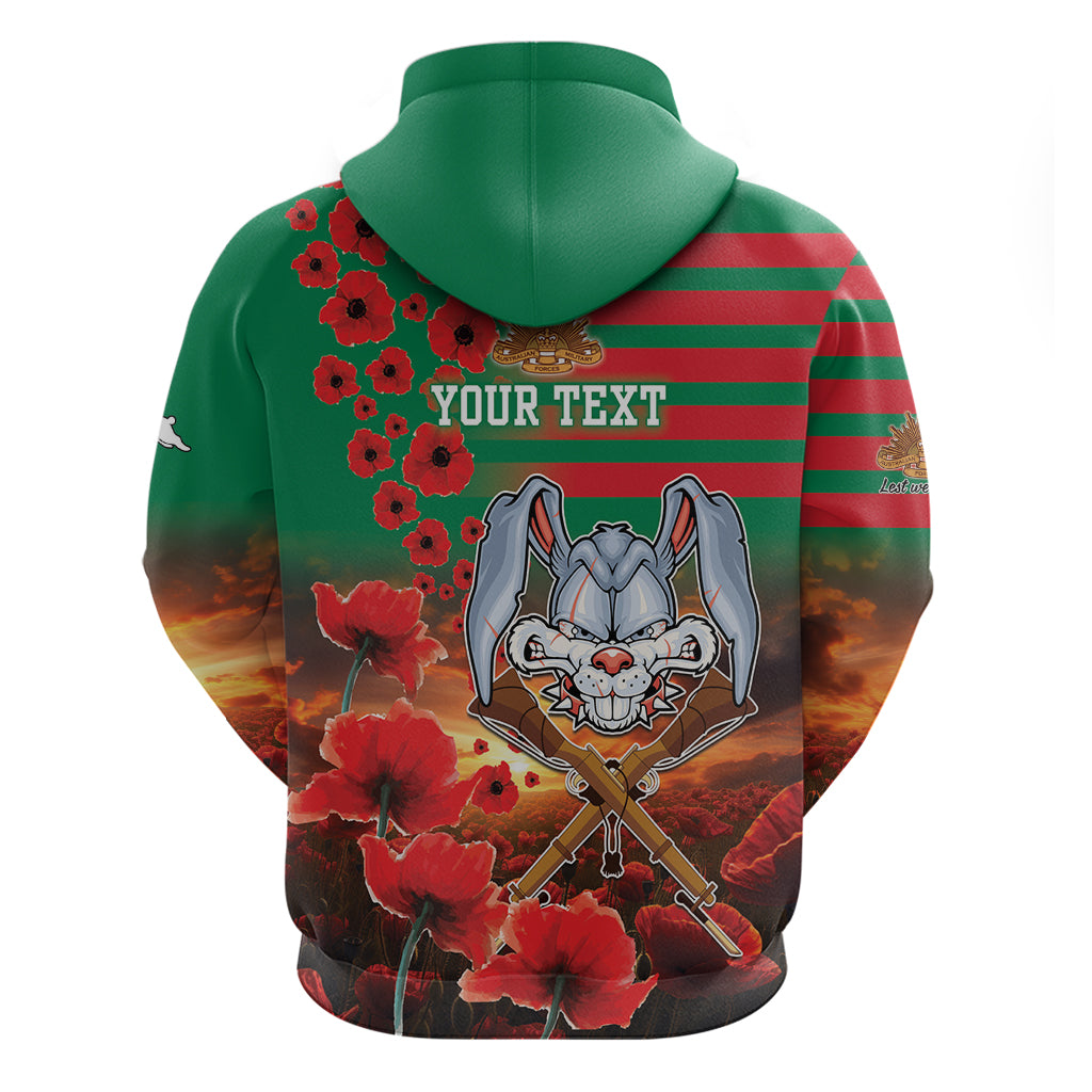 Personalised Rabbitohs Rugby ANZAC Hoodie Starry Night and Field of Poppies