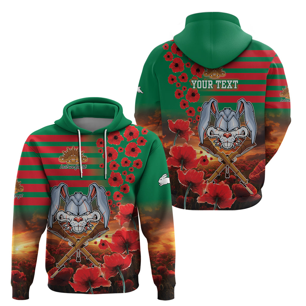 Personalised Rabbitohs Rugby ANZAC Hoodie Starry Night and Field of Poppies