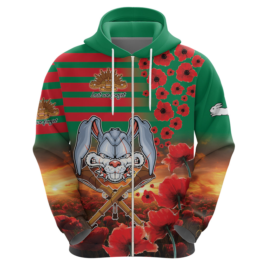 Personalised Rabbitohs Rugby ANZAC Hoodie Starry Night and Field of Poppies