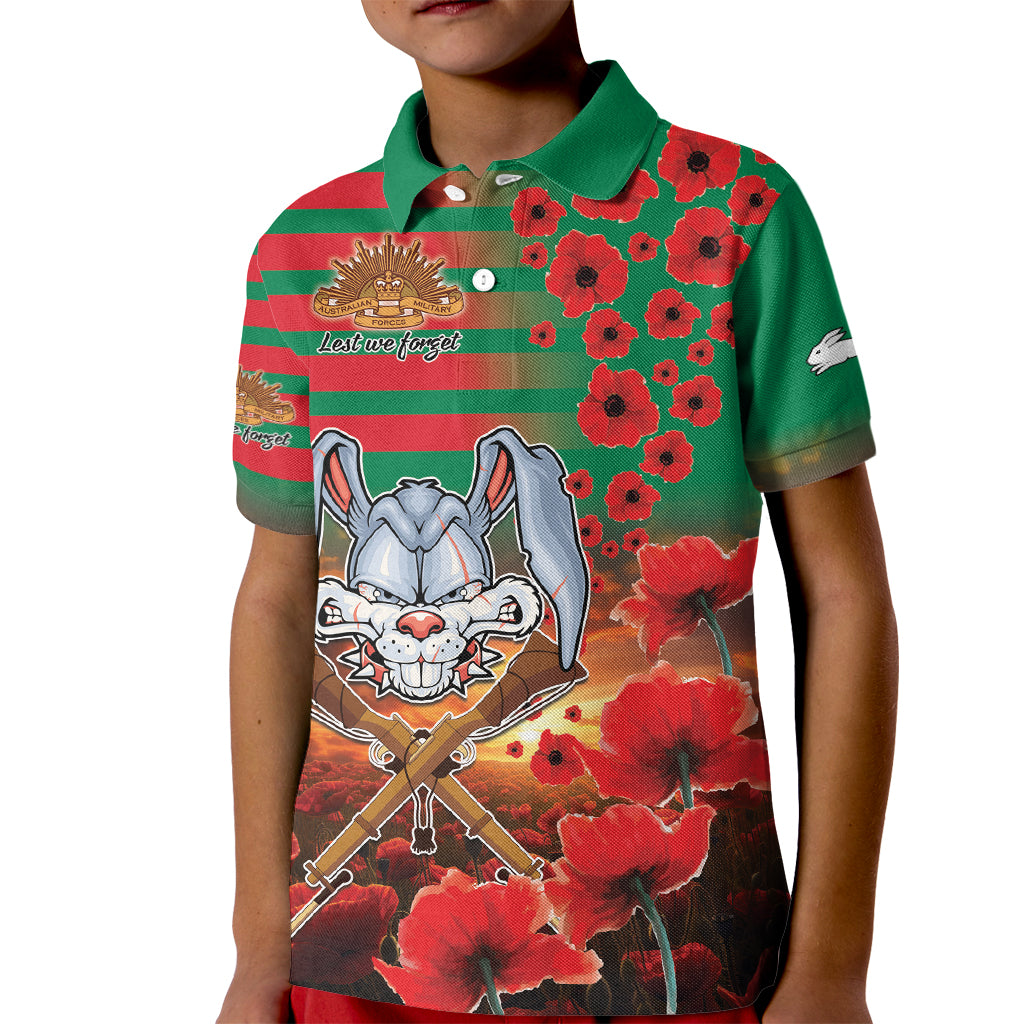 Personalised Rabbitohs Rugby ANZAC Kid Polo Shirt Starry Night and Field of Poppies