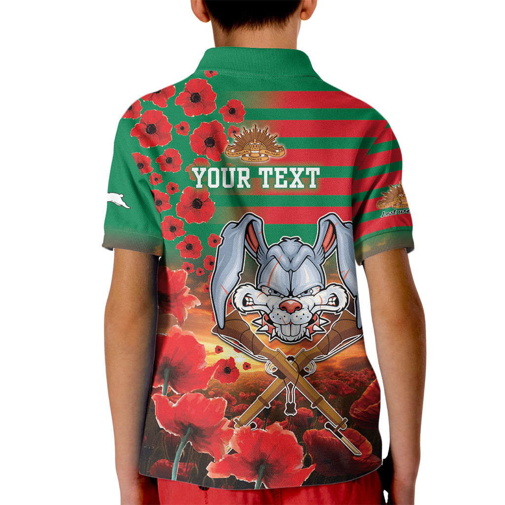 Personalised Rabbitohs Rugby ANZAC Kid Polo Shirt Starry Night and Field of Poppies