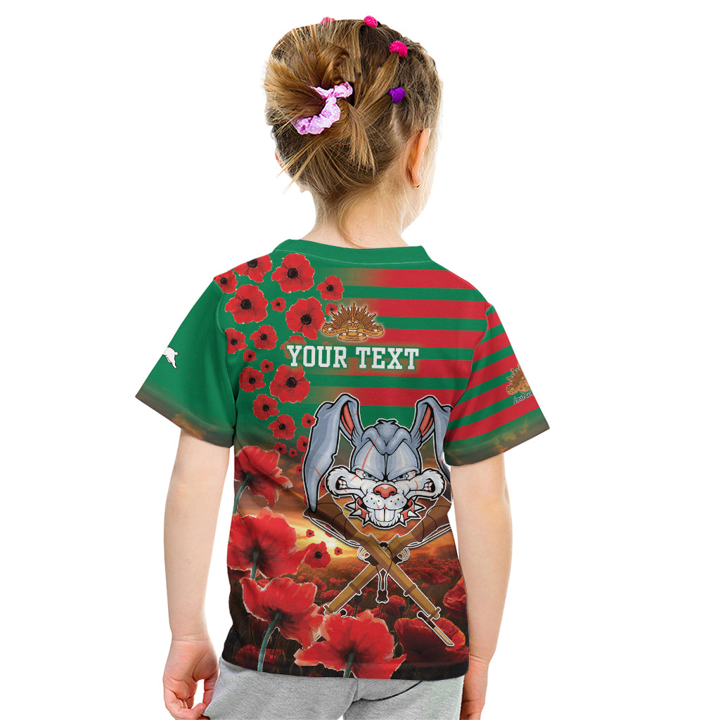 Personalised Rabbitohs Rugby ANZAC Kid T Shirt Starry Night and Field of Poppies