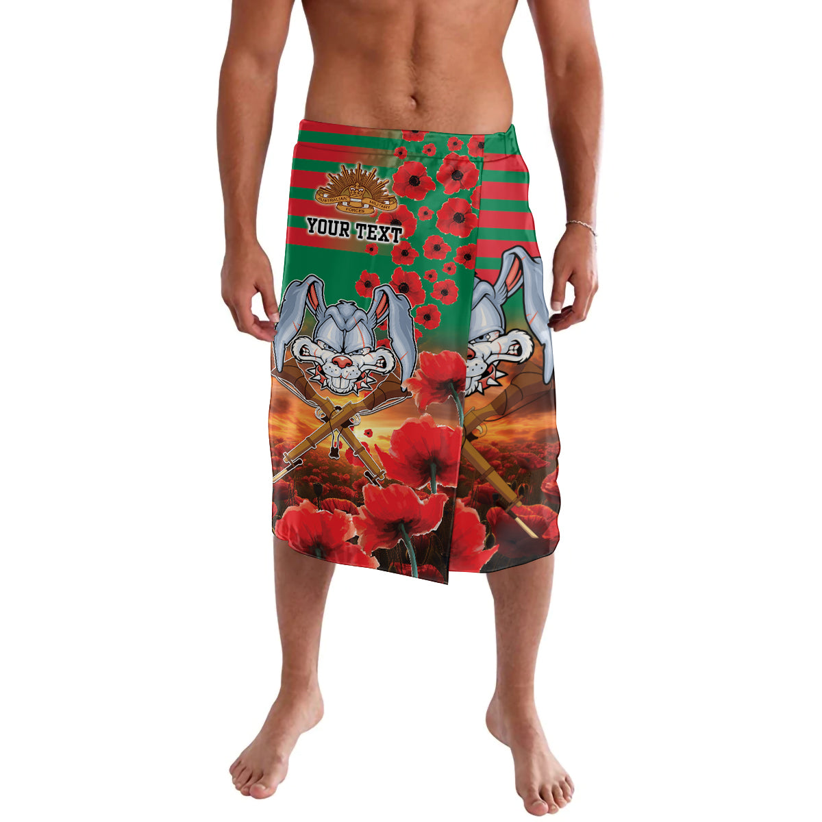 Personalised Rabbitohs Rugby ANZAC Lavalava Starry Night and Field of Poppies