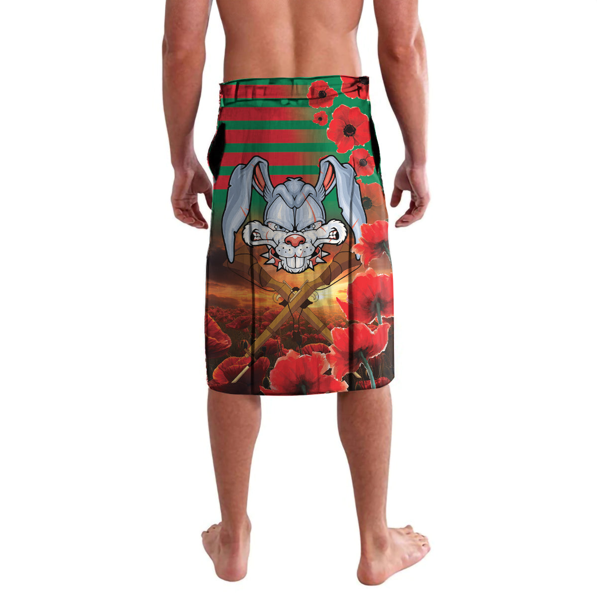 Personalised Rabbitohs Rugby ANZAC Lavalava Starry Night and Field of Poppies