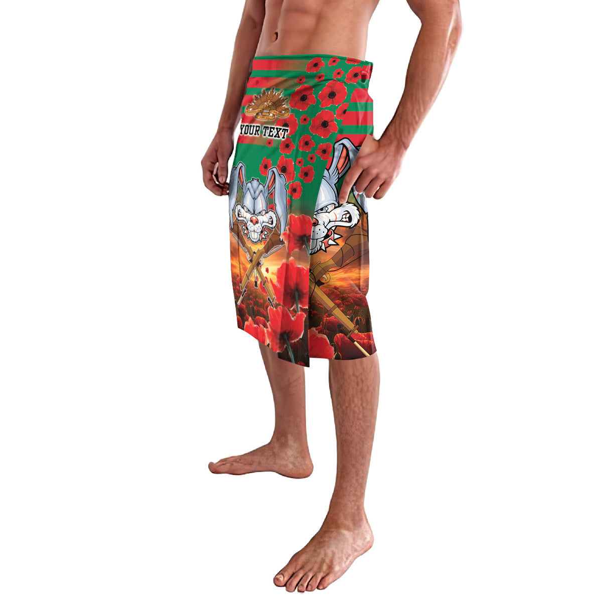 Personalised Rabbitohs Rugby ANZAC Lavalava Starry Night and Field of Poppies