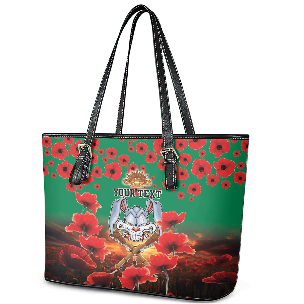 Personalised Rabbitohs Rugby ANZAC Leather Tote Bag Starry Night and Field of Poppies