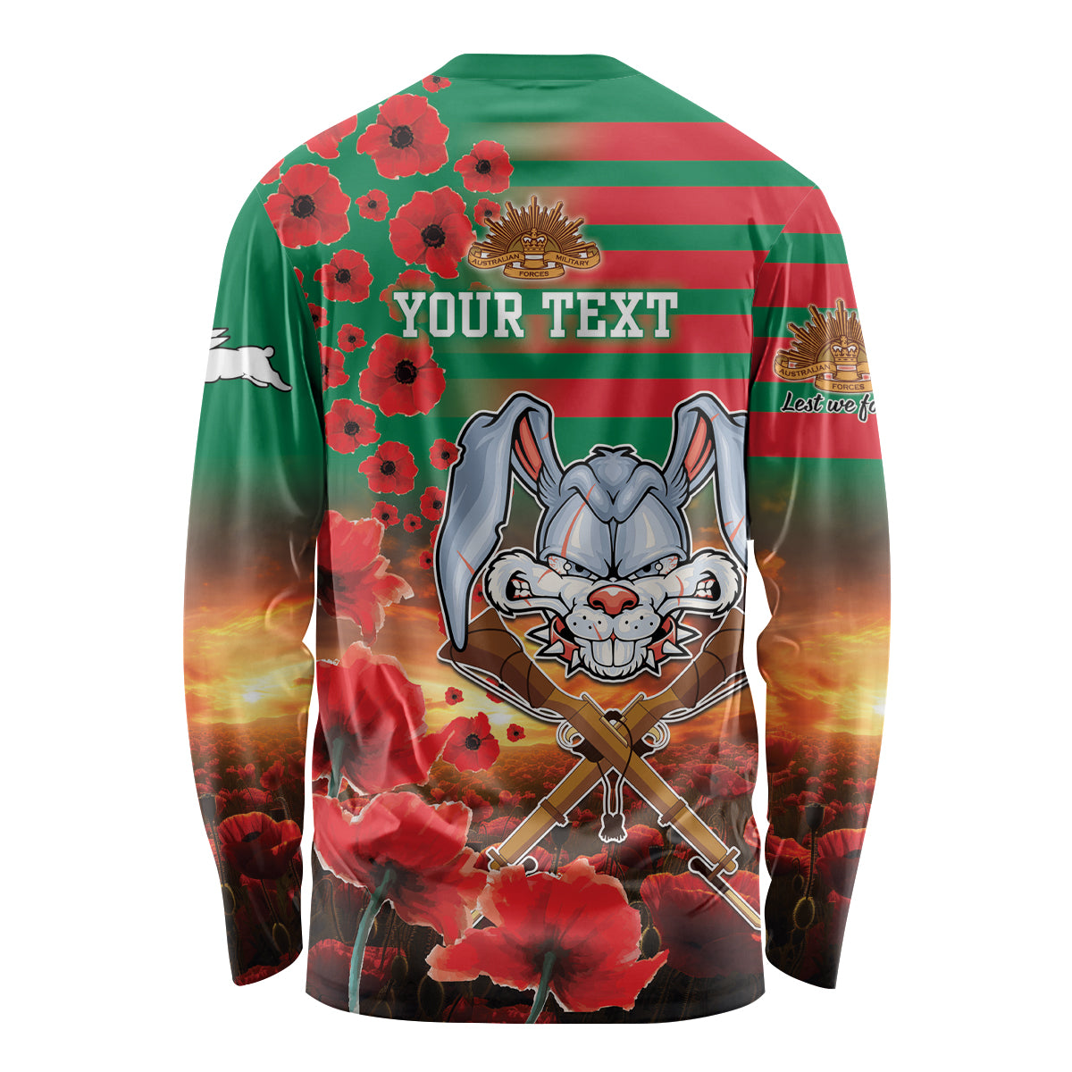 Personalised Rabbitohs Rugby ANZAC Long Sleeve Shirt Starry Night and Field of Poppies