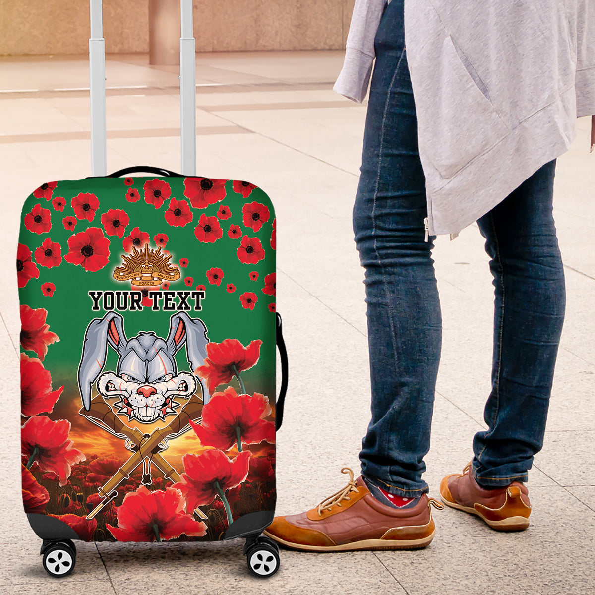 Personalised Rabbitohs Rugby ANZAC Luggage Cover Starry Night and Field of Poppies