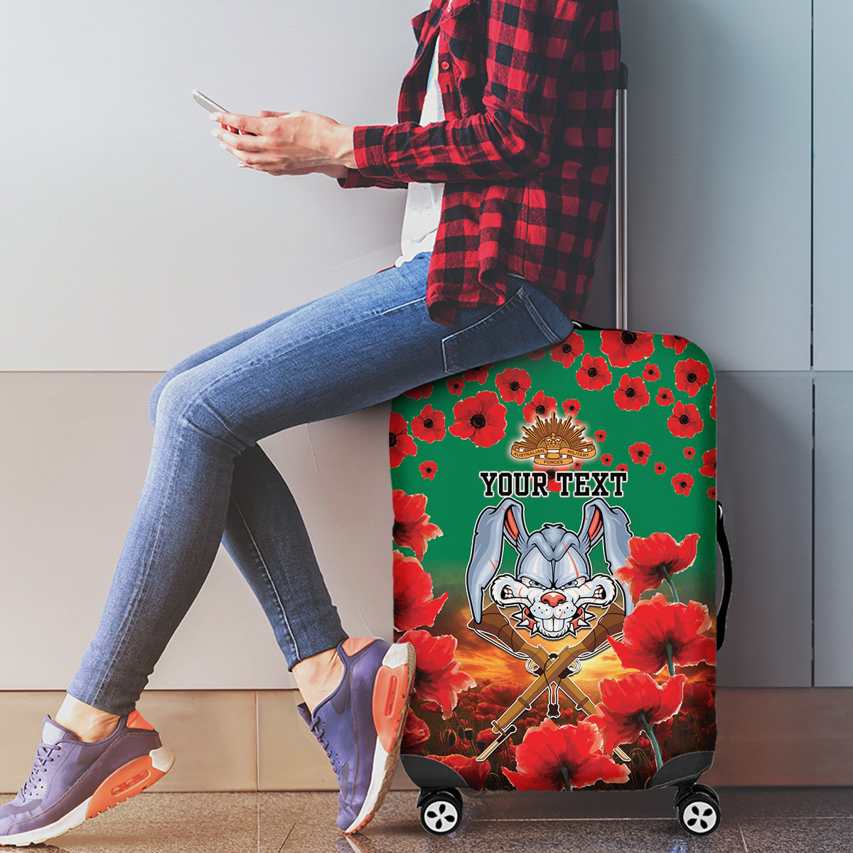 Personalised Rabbitohs Rugby ANZAC Luggage Cover Starry Night and Field of Poppies