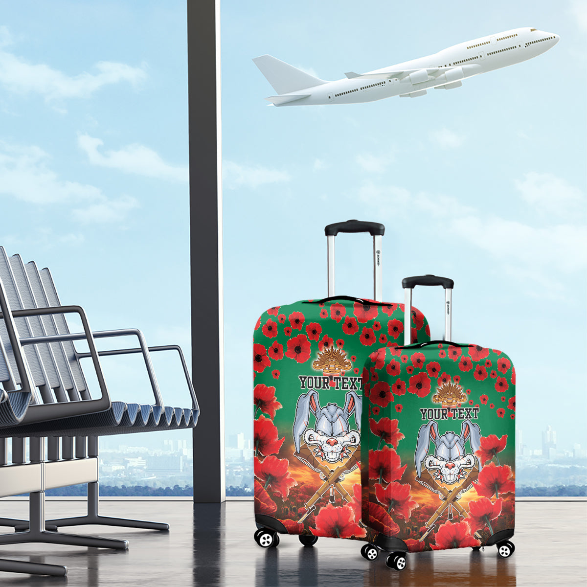 Personalised Rabbitohs Rugby ANZAC Luggage Cover Starry Night and Field of Poppies