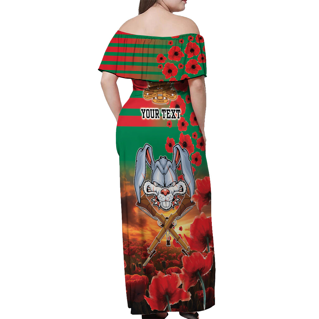 Personalised Rabbitohs Rugby ANZAC Off Shoulder Maxi Dress Starry Night and Field of Poppies