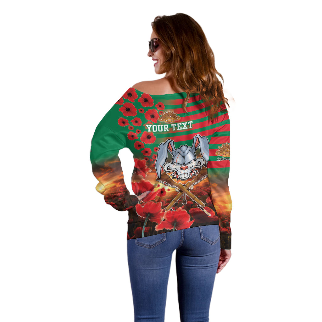 Personalised Rabbitohs Rugby ANZAC Off Shoulder Sweater Starry Night and Field of Poppies