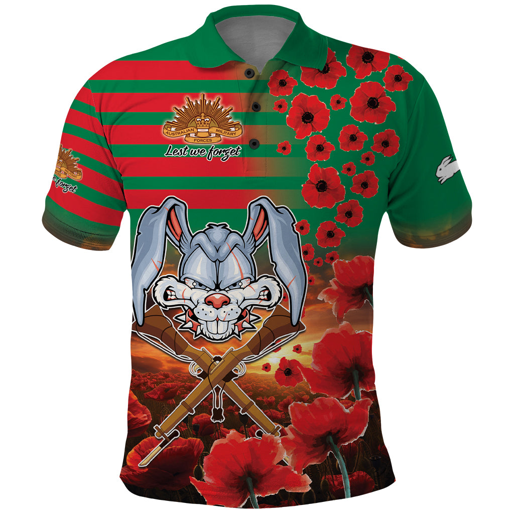 Personalised Rabbitohs Rugby ANZAC Polo Shirt Starry Night and Field of Poppies