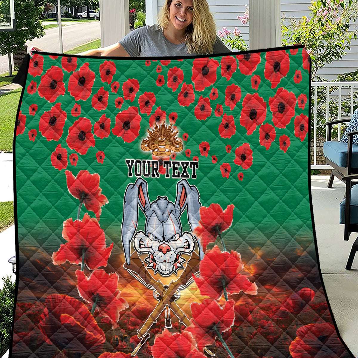 Personalised Rabbitohs Rugby ANZAC Quilt Starry Night and Field of Poppies