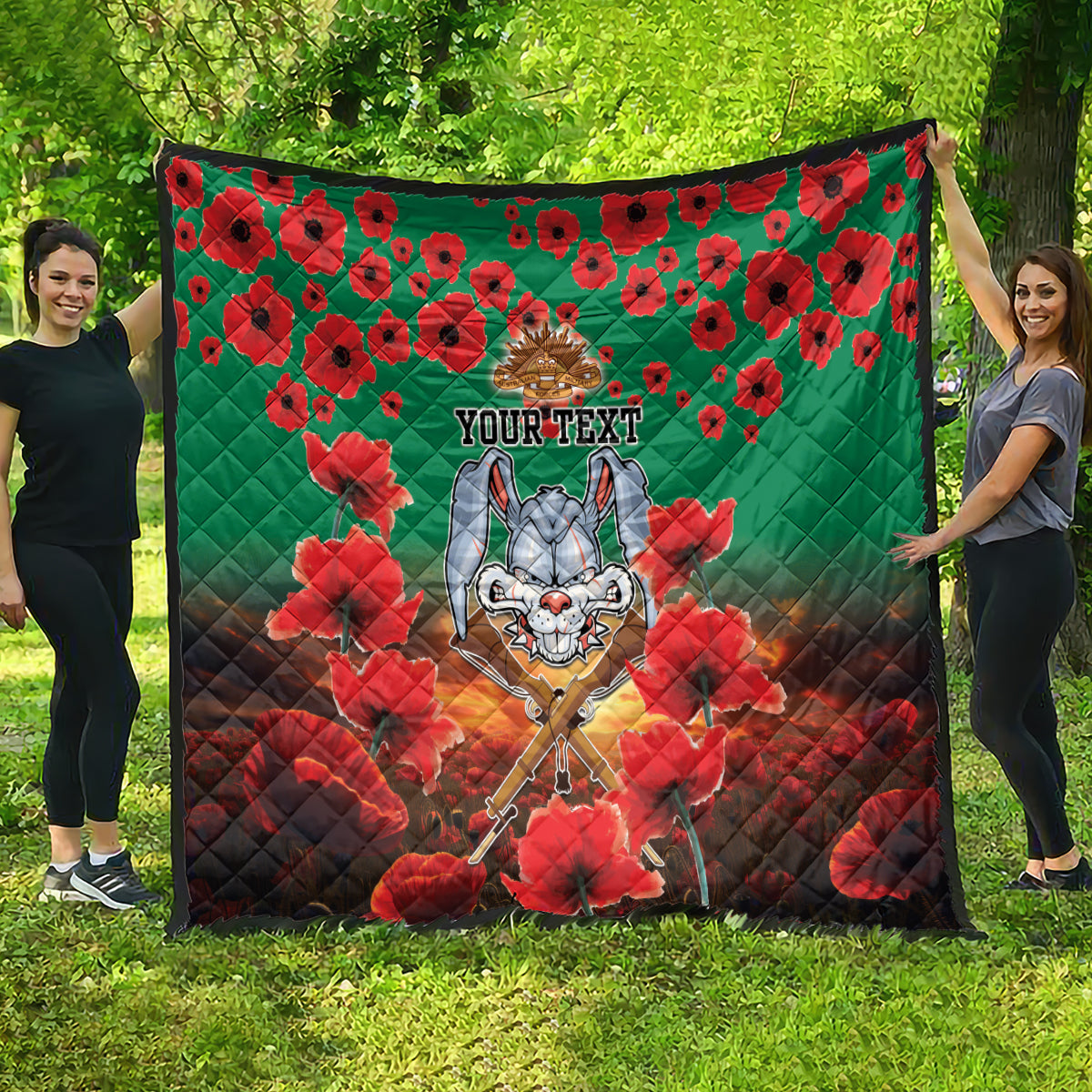 Personalised Rabbitohs Rugby ANZAC Quilt Starry Night and Field of Poppies