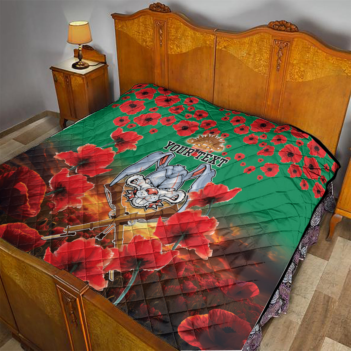 Personalised Rabbitohs Rugby ANZAC Quilt Starry Night and Field of Poppies