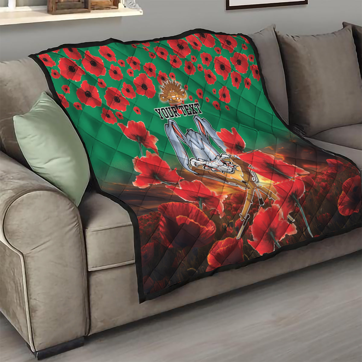 Personalised Rabbitohs Rugby ANZAC Quilt Starry Night and Field of Poppies