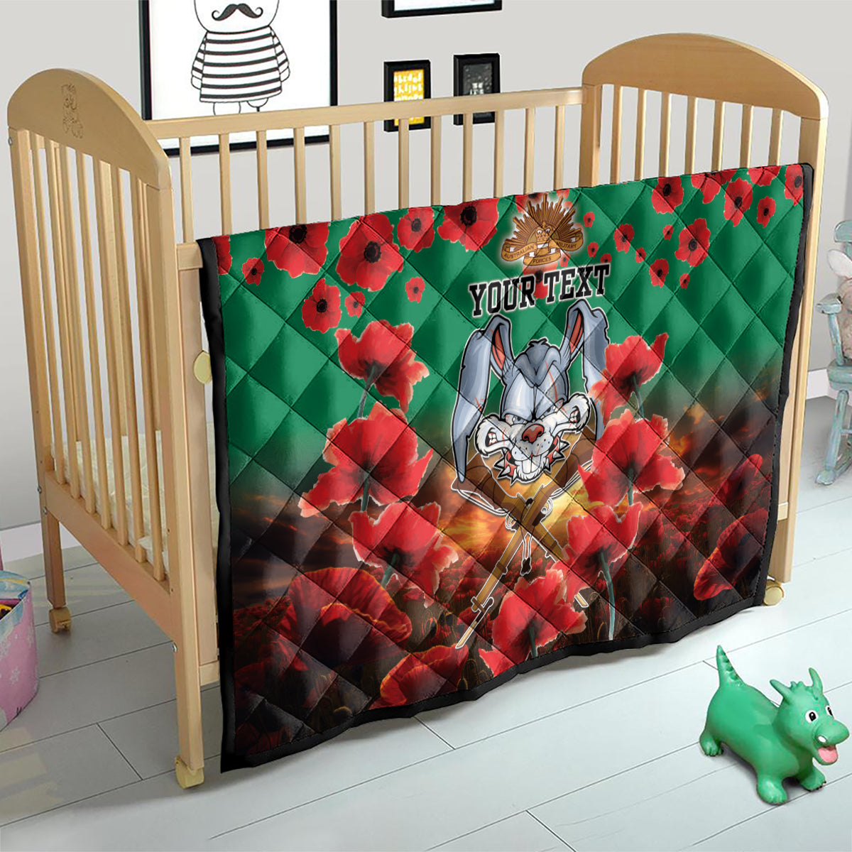 Personalised Rabbitohs Rugby ANZAC Quilt Starry Night and Field of Poppies