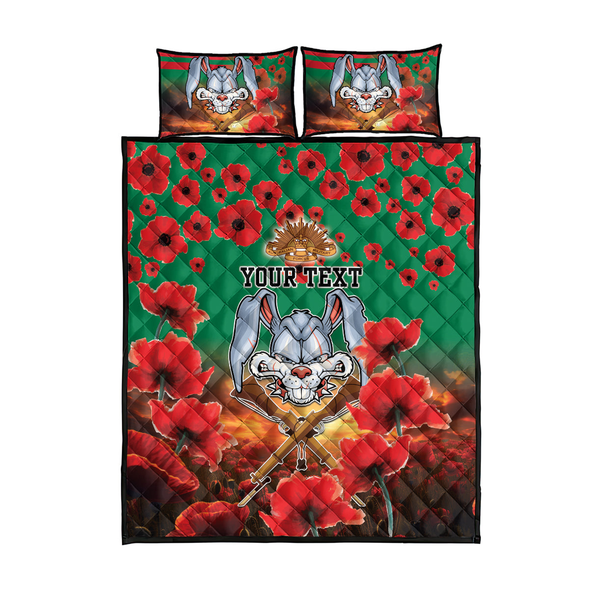 Personalised Rabbitohs Rugby ANZAC Quilt Bed Set Starry Night and Field of Poppies