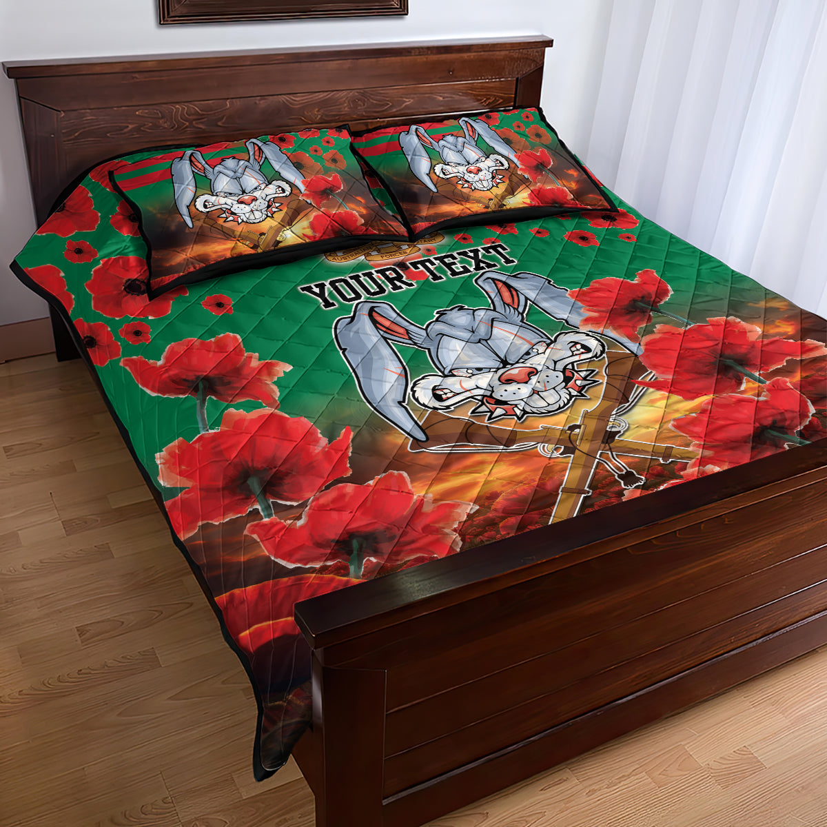 Personalised Rabbitohs Rugby ANZAC Quilt Bed Set Starry Night and Field of Poppies