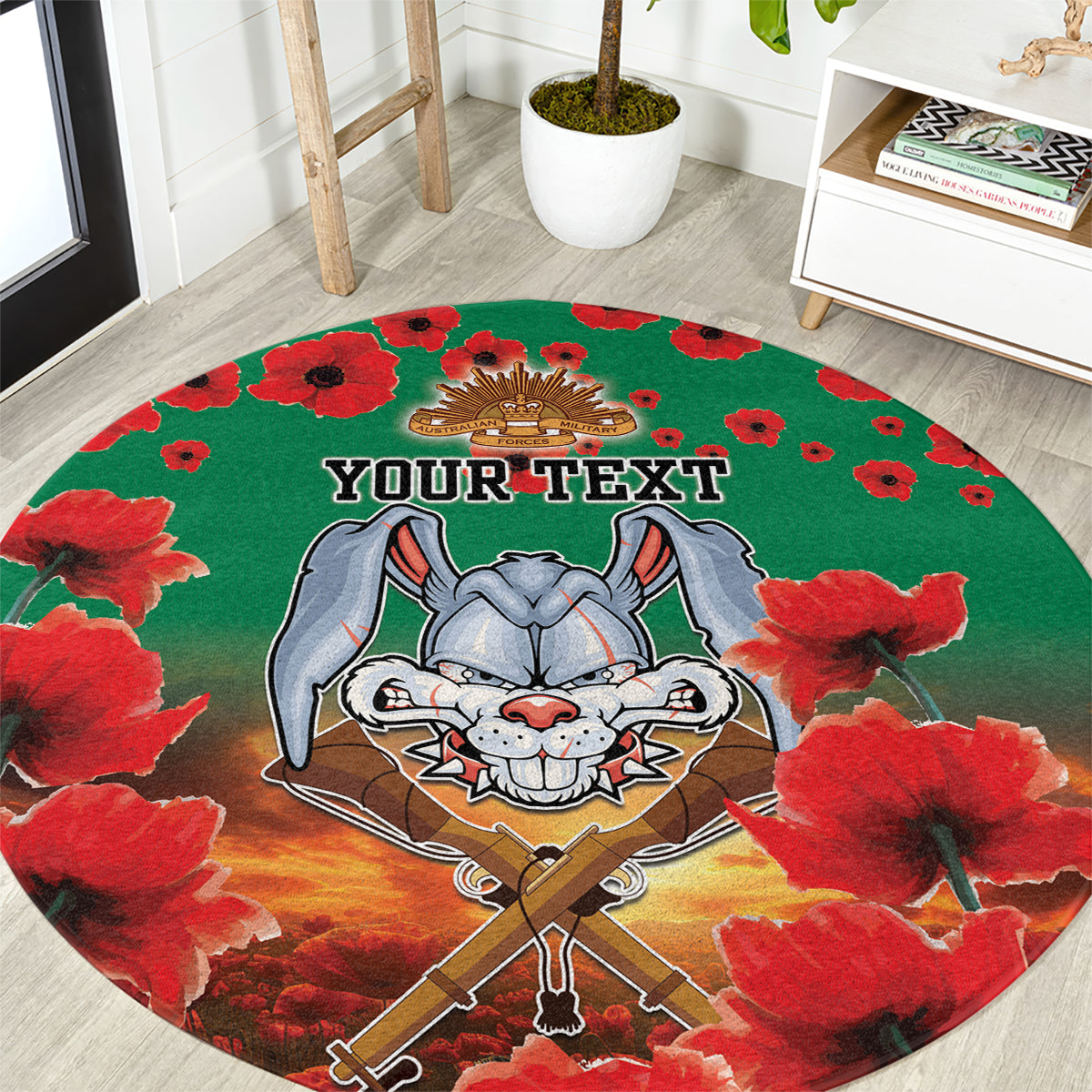 Personalised Rabbitohs Rugby ANZAC Round Carpet Starry Night and Field of Poppies