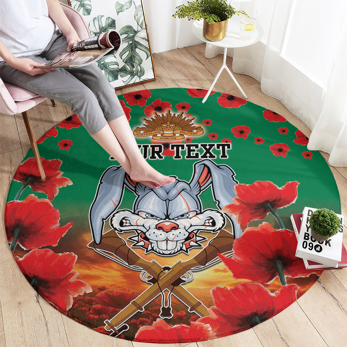 Personalised Rabbitohs Rugby ANZAC Round Carpet Starry Night and Field of Poppies