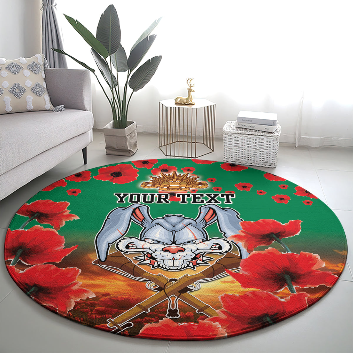 Personalised Rabbitohs Rugby ANZAC Round Carpet Starry Night and Field of Poppies