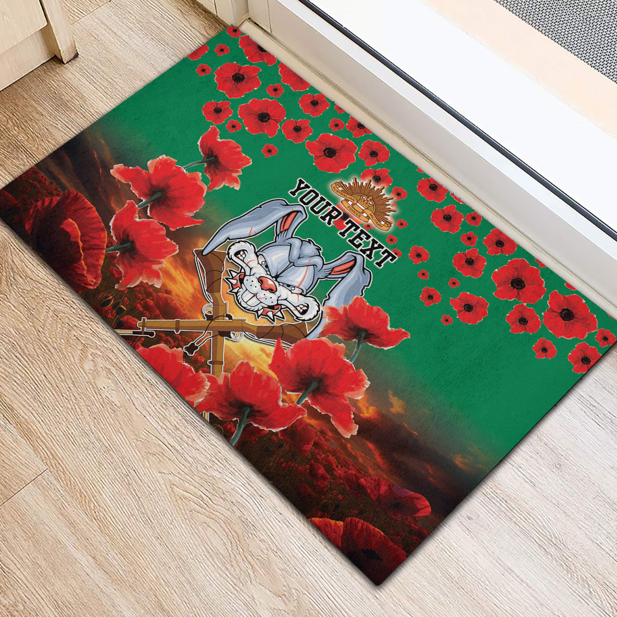 Personalised Rabbitohs Rugby ANZAC Rubber Doormat Starry Night and Field of Poppies