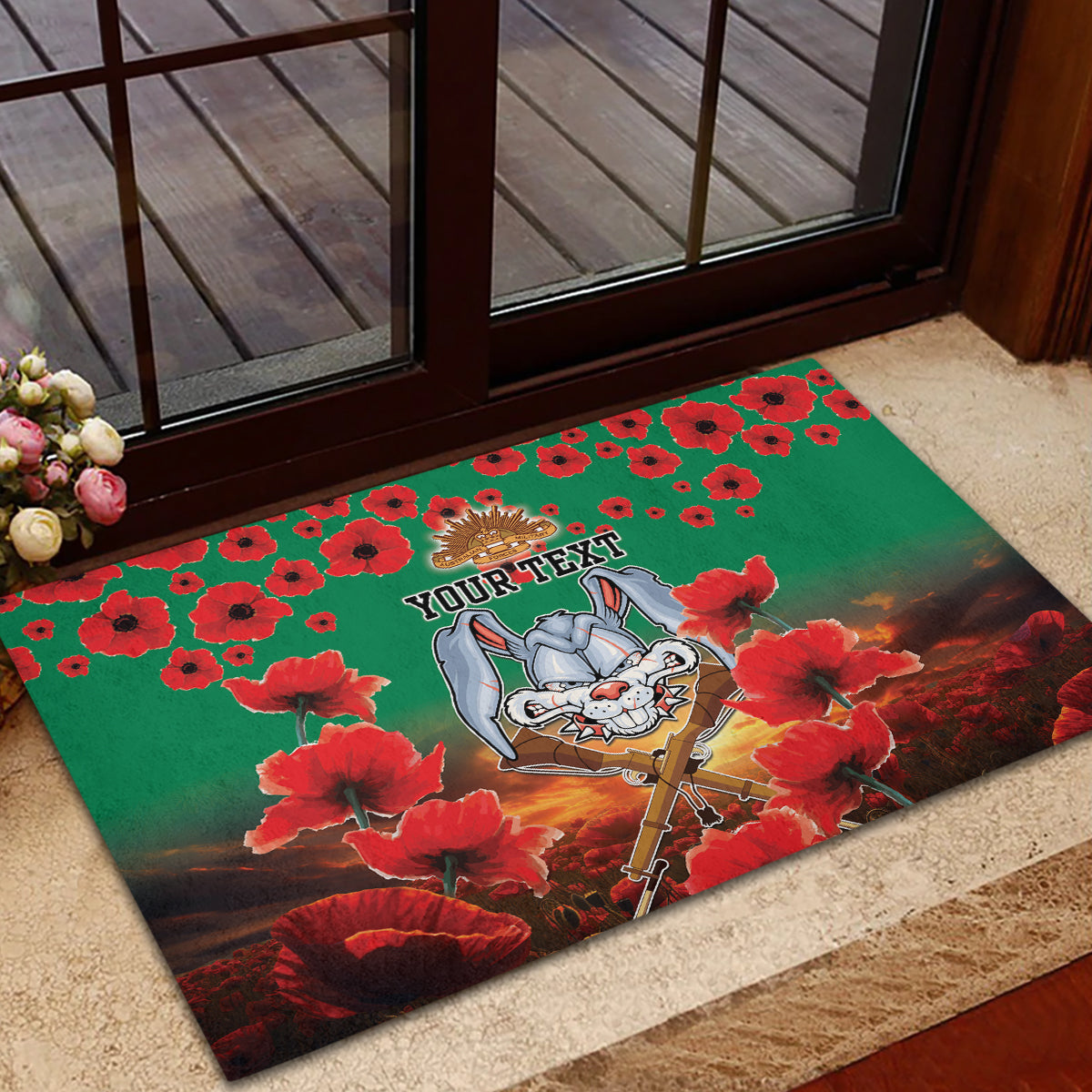 Personalised Rabbitohs Rugby ANZAC Rubber Doormat Starry Night and Field of Poppies