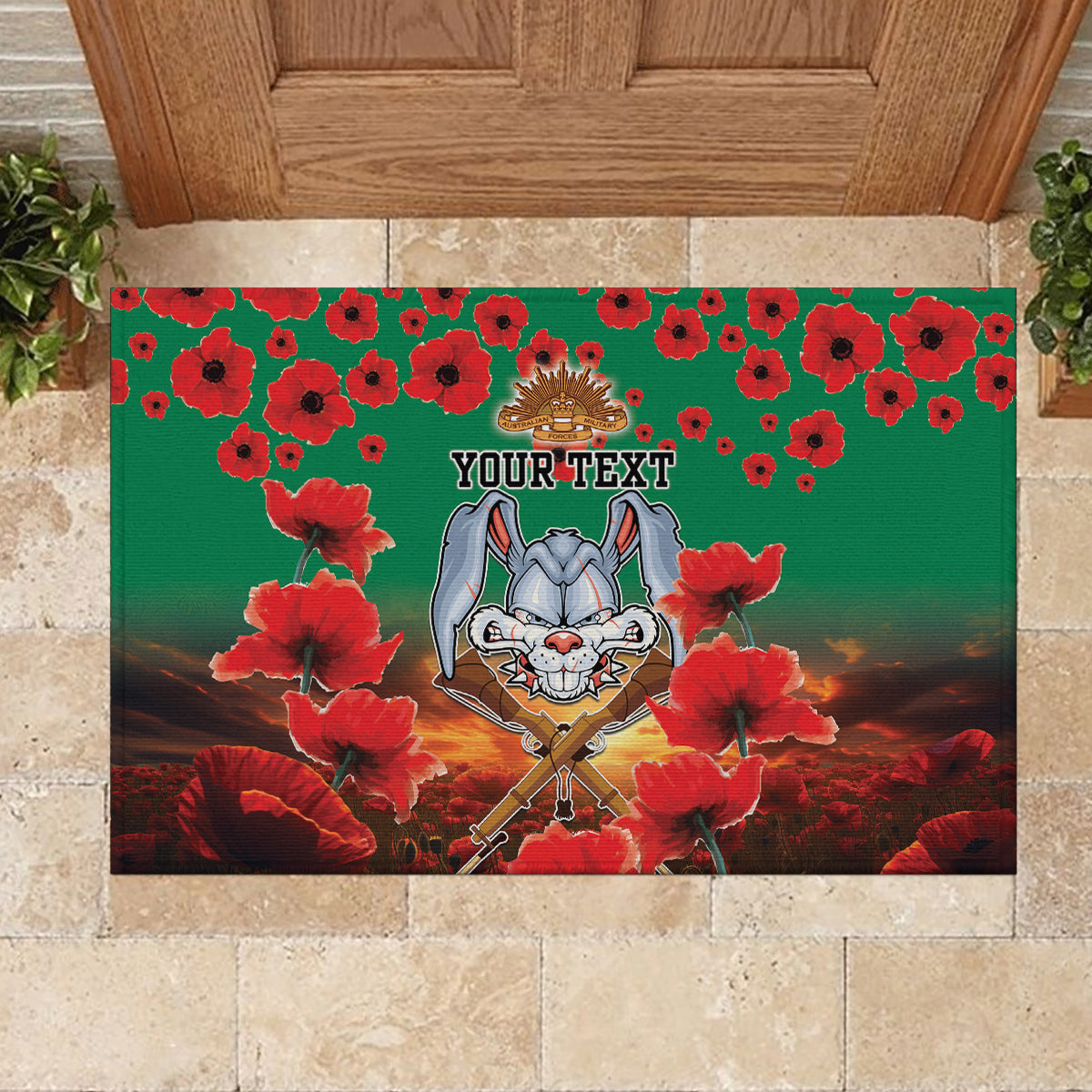 Personalised Rabbitohs Rugby ANZAC Rubber Doormat Starry Night and Field of Poppies