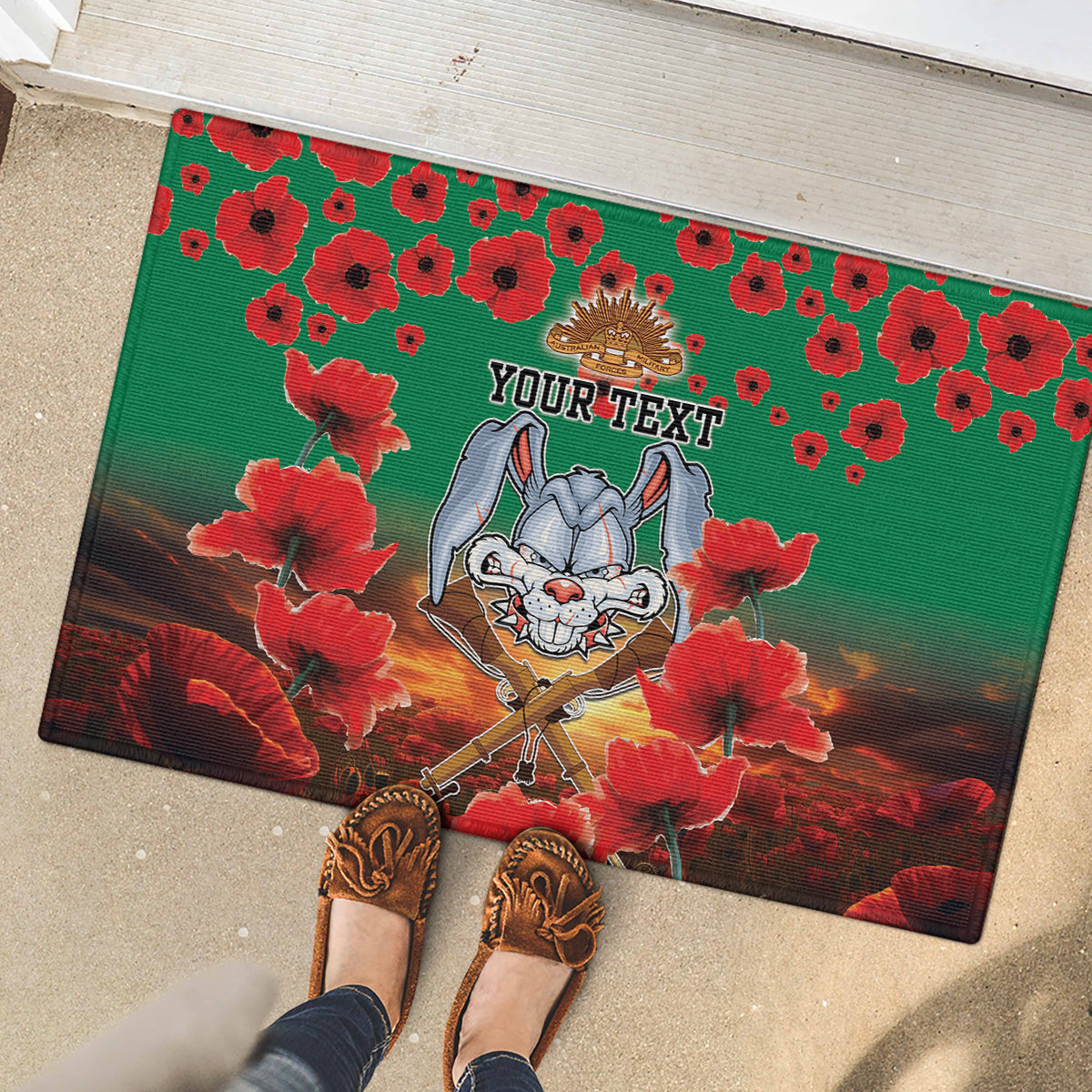 Personalised Rabbitohs Rugby ANZAC Rubber Doormat Starry Night and Field of Poppies