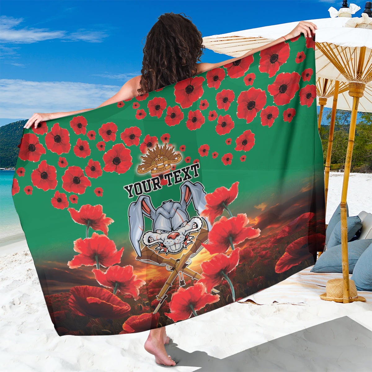 Personalised Rabbitohs Rugby ANZAC Sarong Starry Night and Field of Poppies