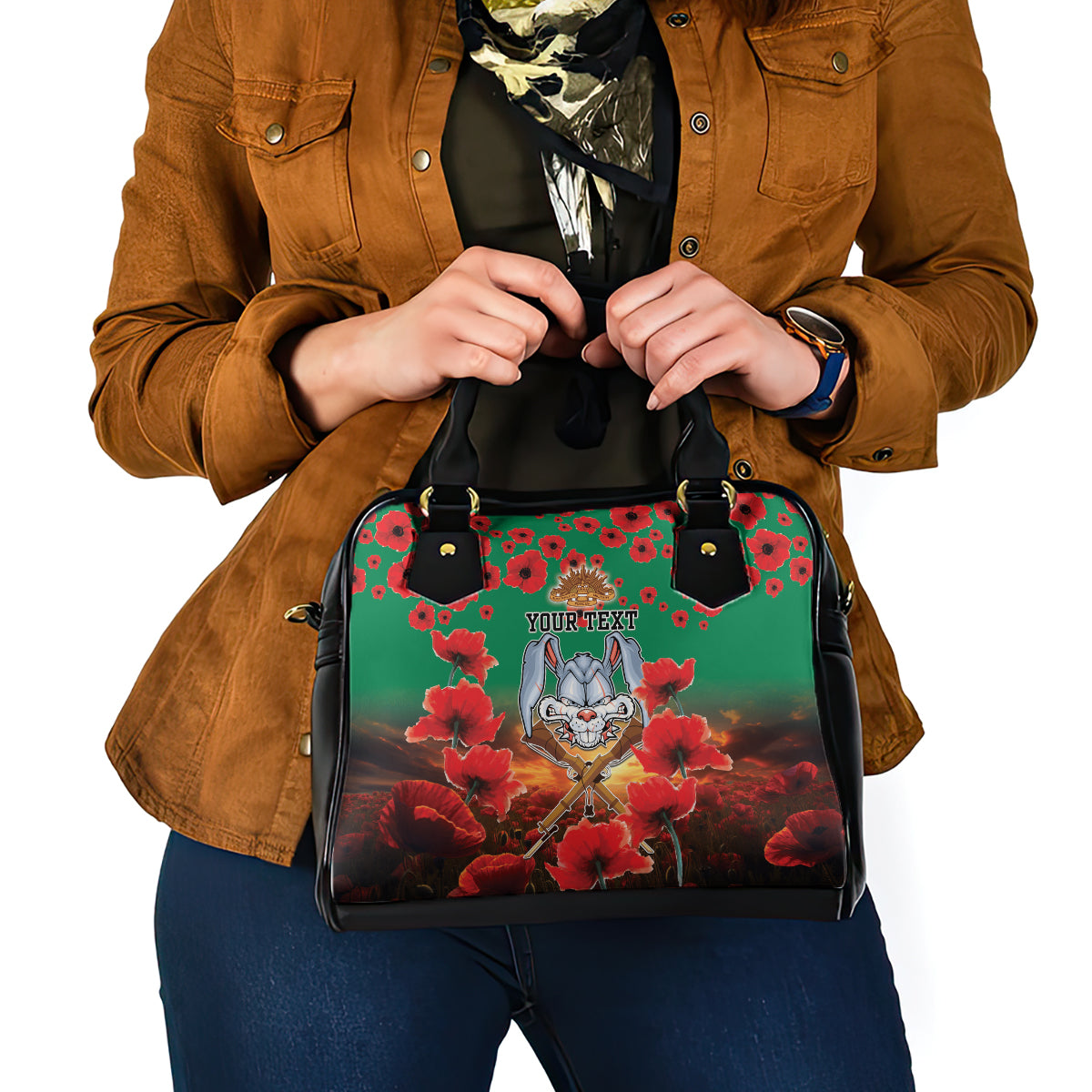 Personalised Rabbitohs Rugby ANZAC Shoulder Handbag Starry Night and Field of Poppies