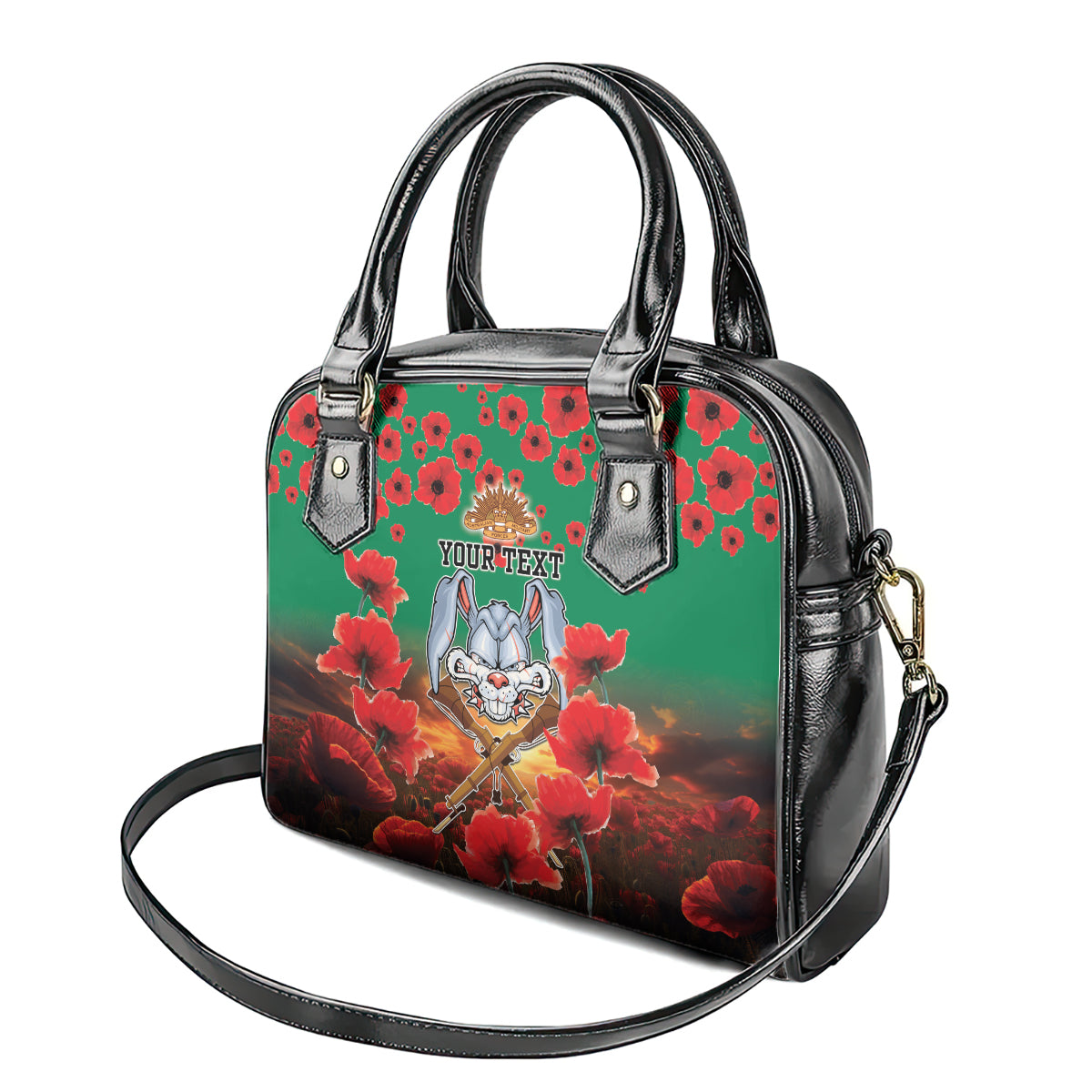 Personalised Rabbitohs Rugby ANZAC Shoulder Handbag Starry Night and Field of Poppies