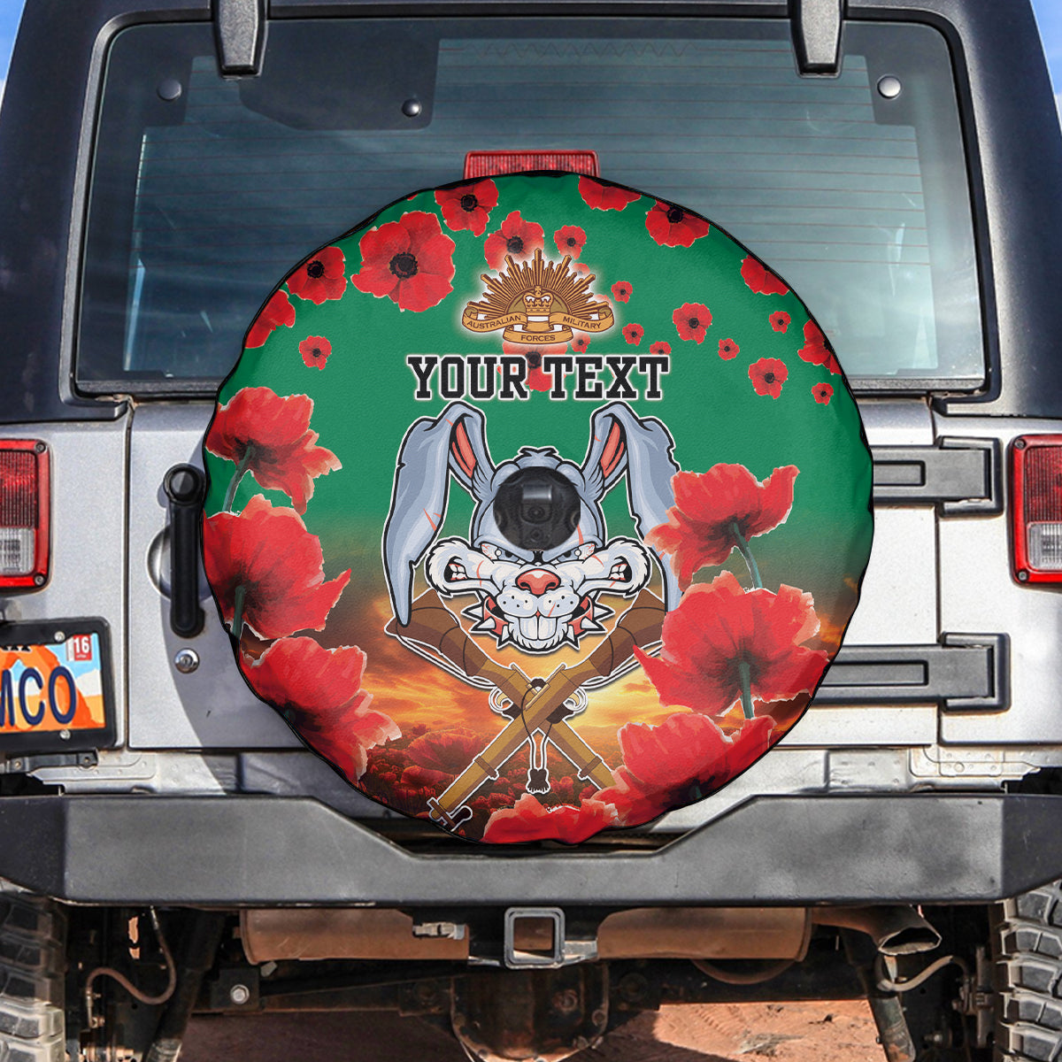 Personalised Rabbitohs Rugby ANZAC Spare Tire Cover Starry Night and Field of Poppies