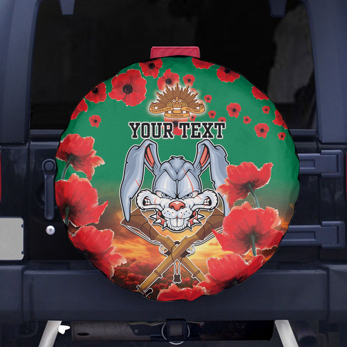 Personalised Rabbitohs Rugby ANZAC Spare Tire Cover Starry Night and Field of Poppies